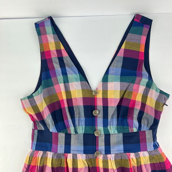 J. Crew Petite 2P Mixed-Plaid Button-Up Fit & Flare Sleeveless Midi Cotton Dress - Picture 6 of 14